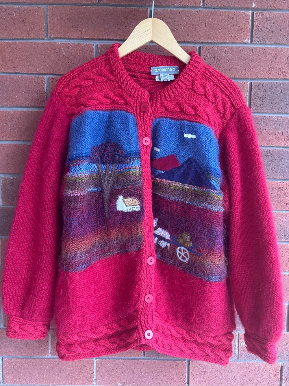 VTG Rosemarie B Ireland Hand Knit Landscape Cardigan XL